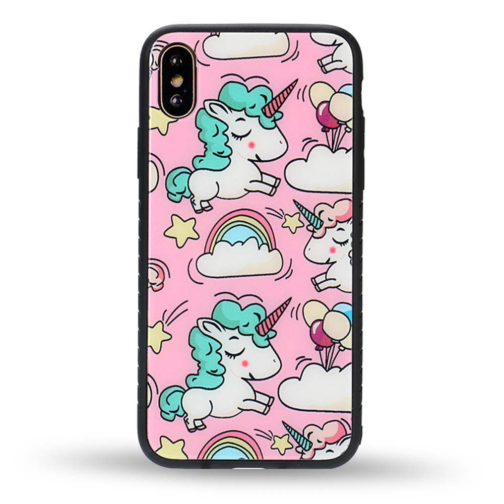 iPhone XS / X Design Tempered Glass Hybrid Case (UNICORN Rainbow)